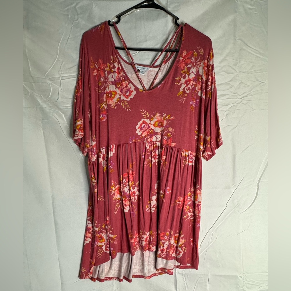 High low floral empire waste tunic 2x